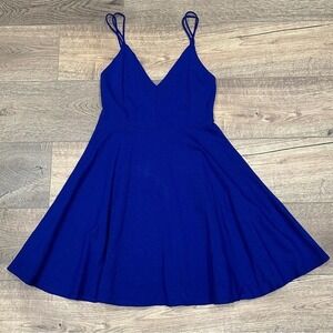 FASHION MAGAZINE Women's Blue Strap Fit Flare Y2K Dress Vintage HOCO Going Out
